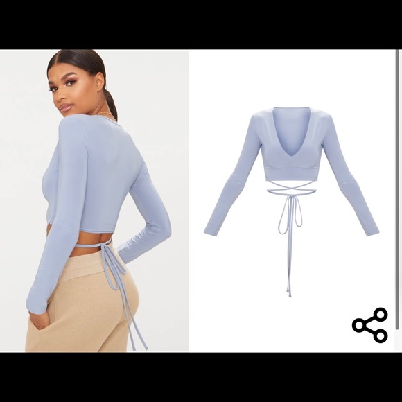 💕😍❤️MAKE AN OFFER! PLT SLINKLY BABY BLUE CROPPED TOP😍💕 - Picture 3 of 5